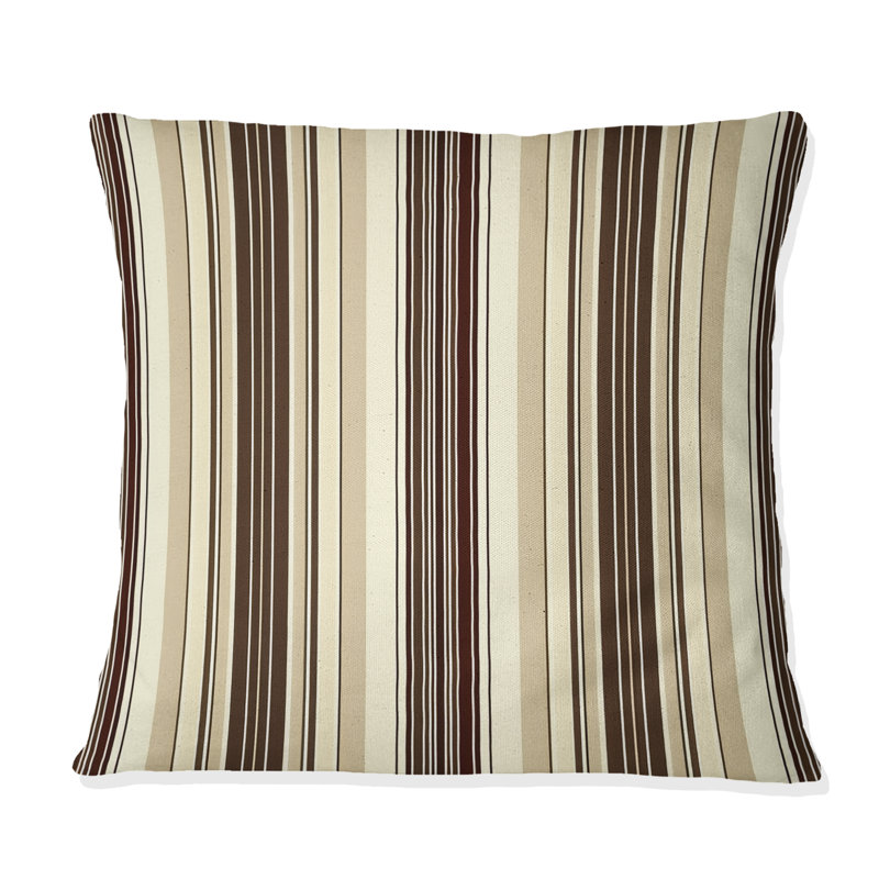 Coussin brun et blanc à rayures I - Modern, H 16 po x l 16 po