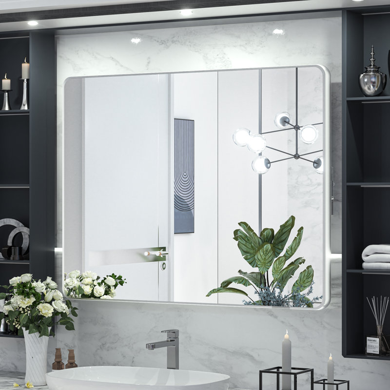 Miroir de salle de bain Myleesha, 40 po x 30 po, Argent