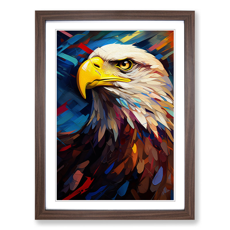 Eagle Orphism - Single Picture Frame Print on Wood, Walnut Framed, 64cm H x 46cm W