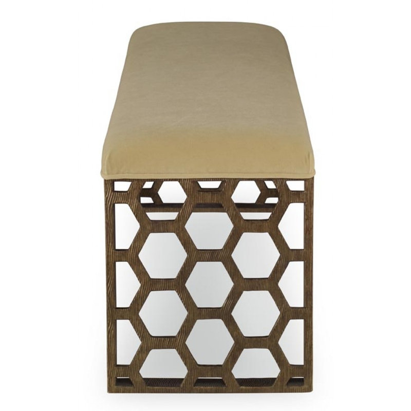 Angeline Upholstered Dining Bench, Tumeric, Serrated Aztec Gold