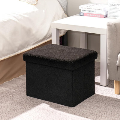 Repose-pieds en sherpa noir avec repose-pieds pour le salon ou la chambre à coucher