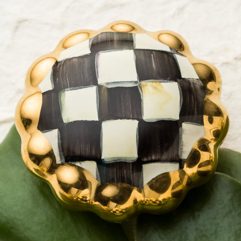 Check Round Knob, Black/Gold Lustre, 2 1/2"