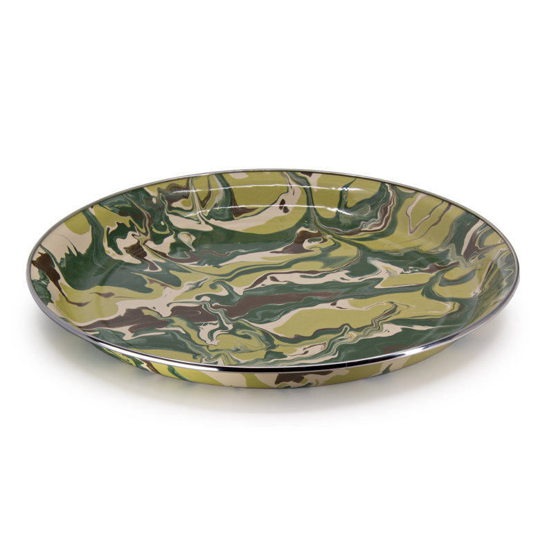 Camouflage Green and Brown Enamel Round Serving Tray