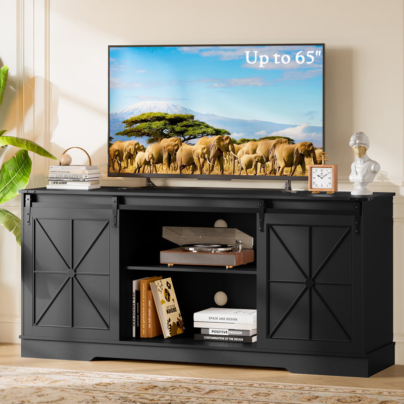 Rustic TV Stand With Barn Door, Black