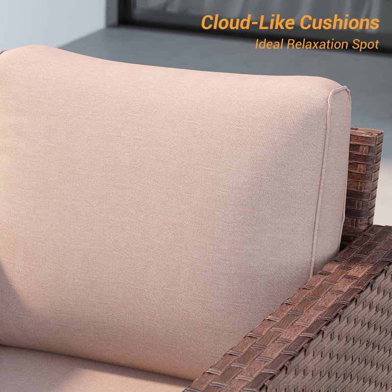 3 Seater Patio Sofa Wicker Outdoor Patio Sofa & All-Weather Rattan, Sand, Brown