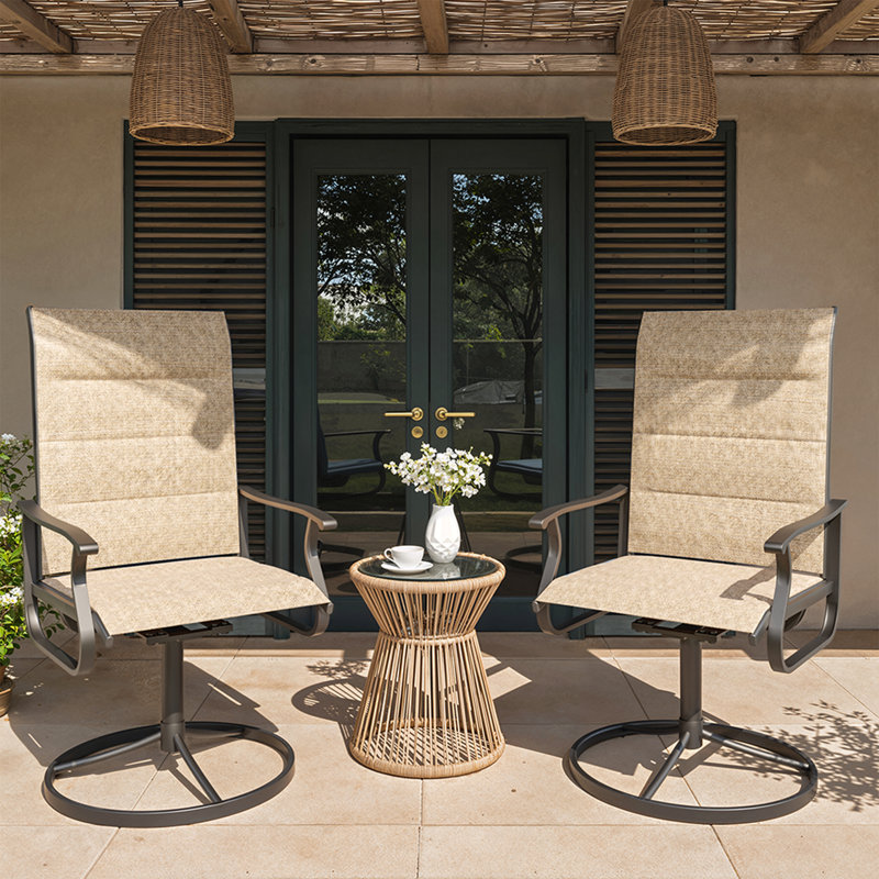 2-Piece Outdoor Swivel Patio Dining Chairs, 360° Rotation Metal Frame Patio Chairs with Thickened Teslin Fabric, Armrest Outdoor Dining Chairs for Deck, Backyard