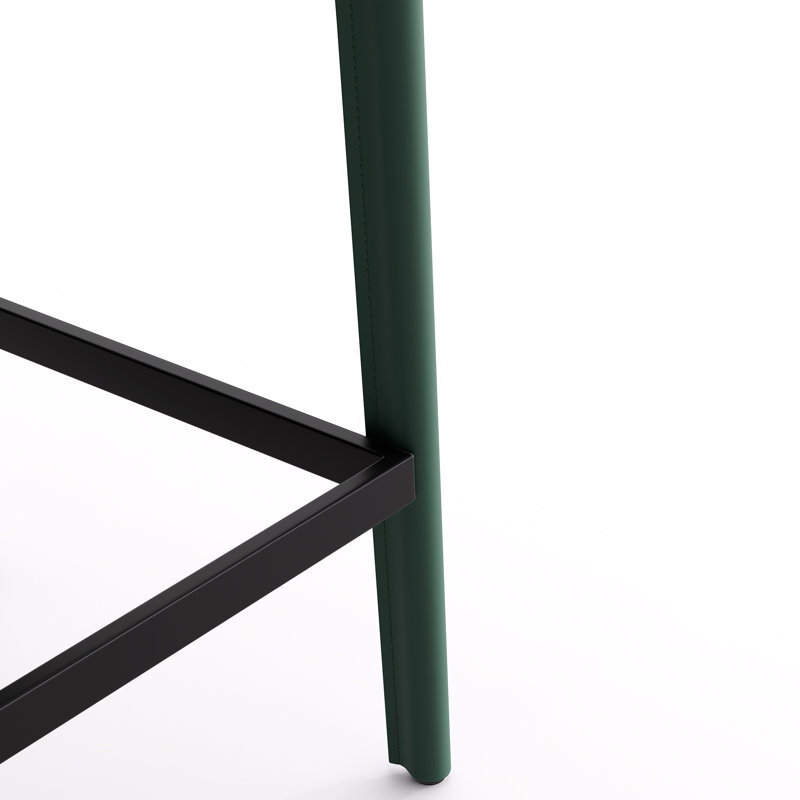 Full Assembled 26"H Counter Stool, Saddle Leather Upholstered Bar Stool With Padded Seat, Counter Height Barstool With Metal Frame Footrest For Kitchen Island Bar Counter, Green