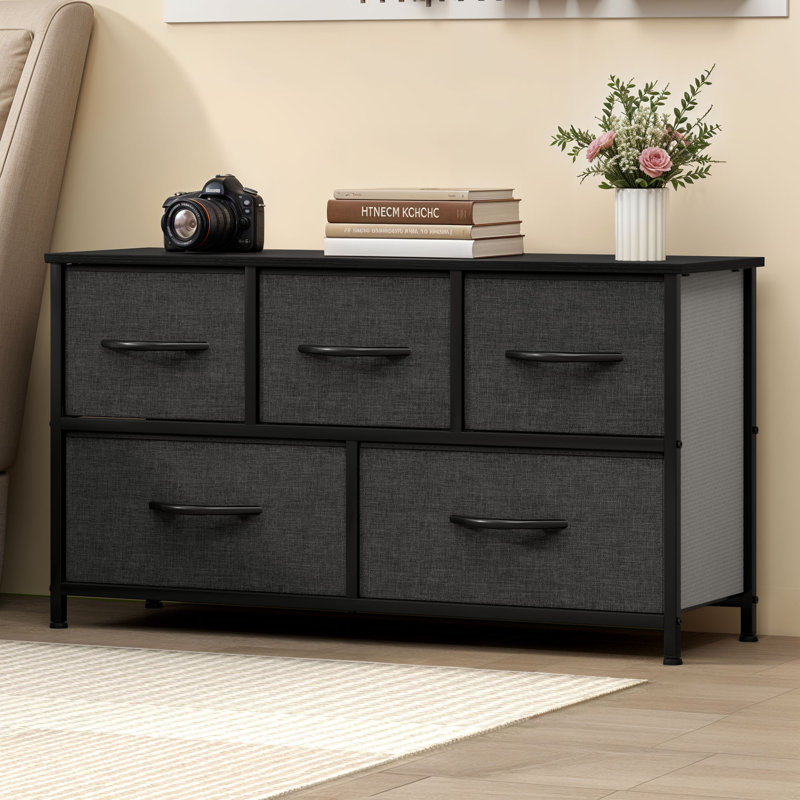 100 cm W Chest of 5 Drawers, Black+Grey