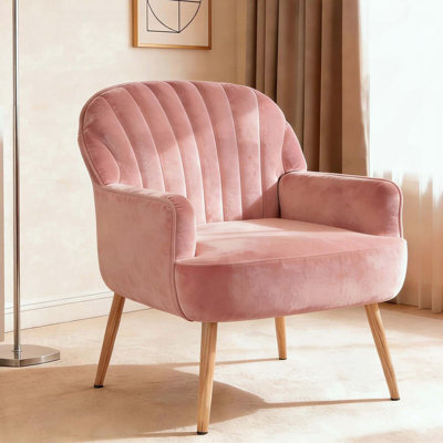 Shell‑Shaped Velvet Accent Chair – Metal Legs – Pink
