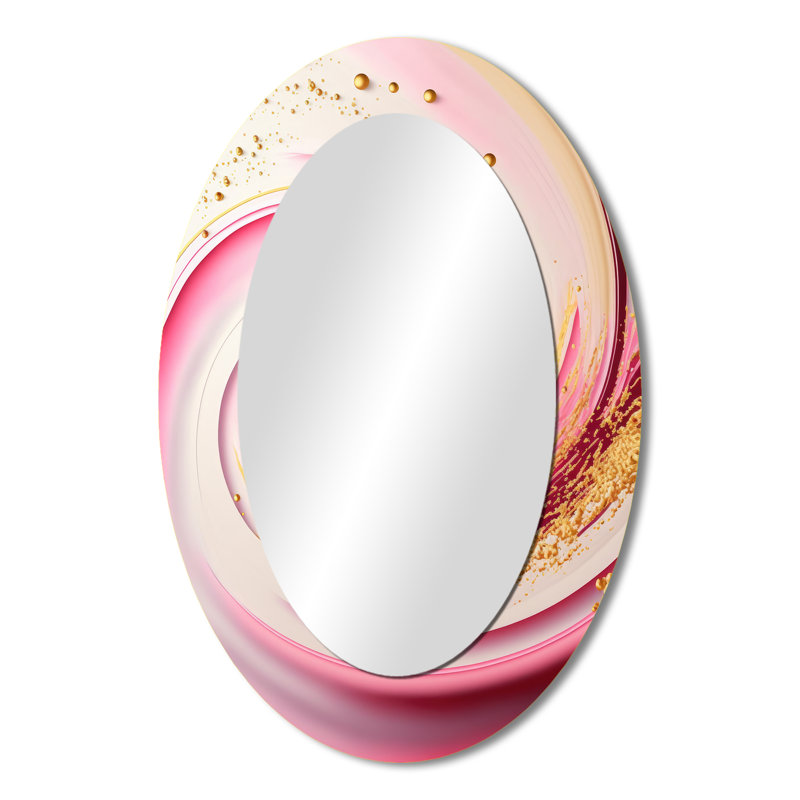 Rose et or abstrait cercles I - décor de miroir mural ovale rose, 36 po x 24 po