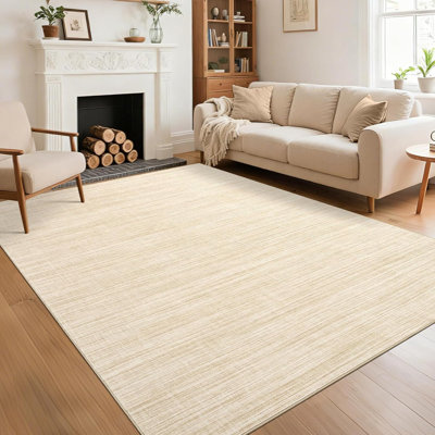 2x6 Washable Runner Rug – Beige Solid Color Hallway, Kitchen, Low Pile, Non-Slip, Soft Foldable Mat for Bedside, Laundry