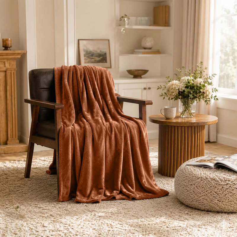 Ultra-Soft Fleece Blanket - Plush Warm Bed & Sofa Throw for All-Season Comfort, Rust, Single (130cm x 150cm)