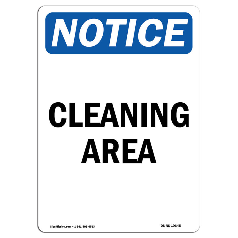 Cleaning Area Aluminum Sign 12 x 18