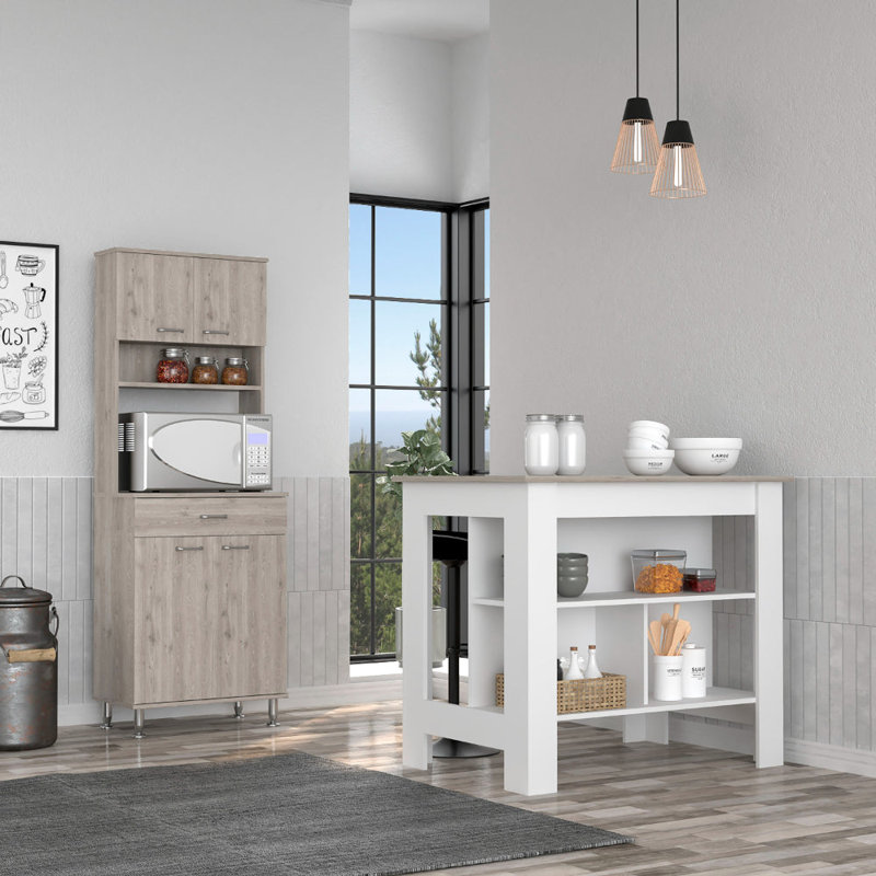 Ensemble de cuisine Calgary, îlot de cuisine + garde-manger