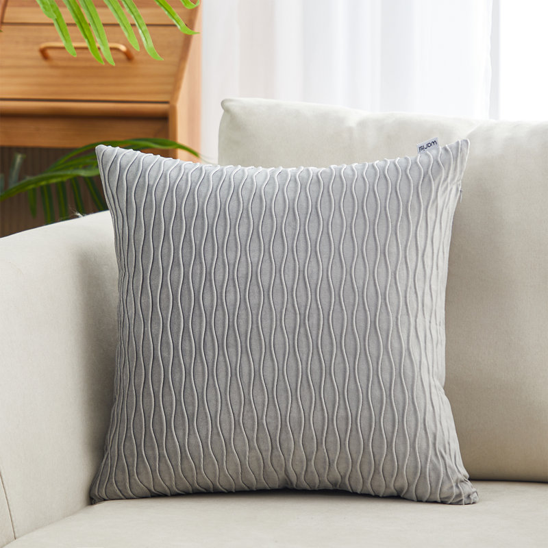 Housse et insert de coussin en velours Velvet wave I, Gris clair