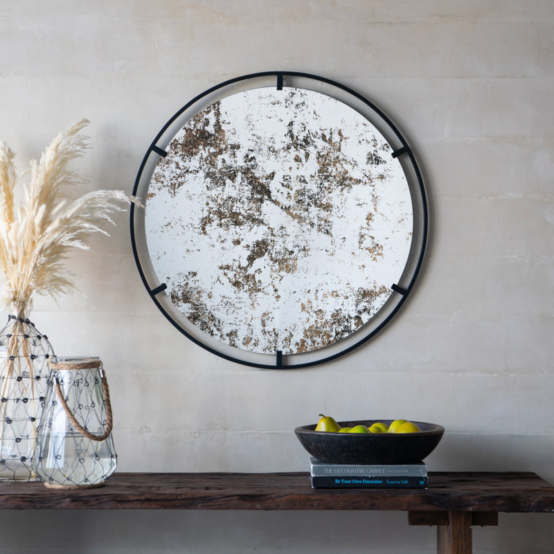 D31.5X0.5 "Miroir rond Theodor avec design industriel et cadre en métal pour la décoration murale
