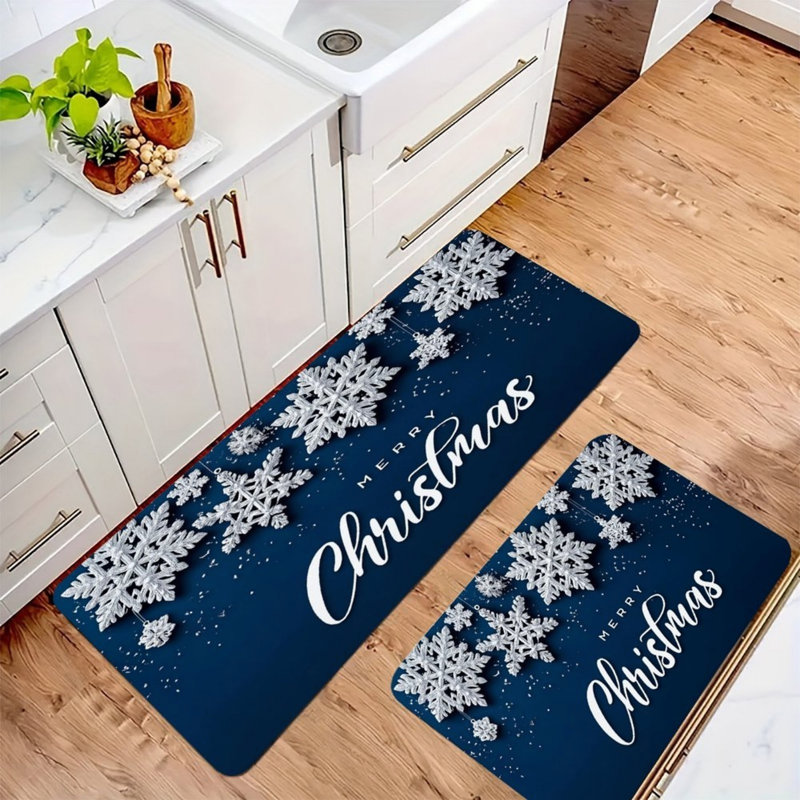 Tapis de cuisine de Noël bleu marine, 2 pièces pour décoration de maison de vacances