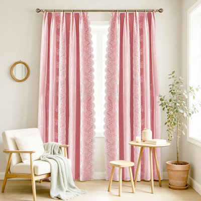 Rideaux en dentelle à 2 couches à crochets à 2 panneaux, tissu de haute précision, style maison de campagne française, bordure en dentelle festonnée, rideaux bloquant la lumière pour le salon de la chambre à coucher, habillage de fenêtre toutes saisons