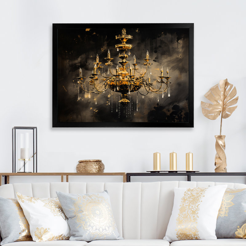 Lustre Sumi Zen II - reproduction sur toile, Cadre flottant doré, H 12 po x l 20 po x P 1 po