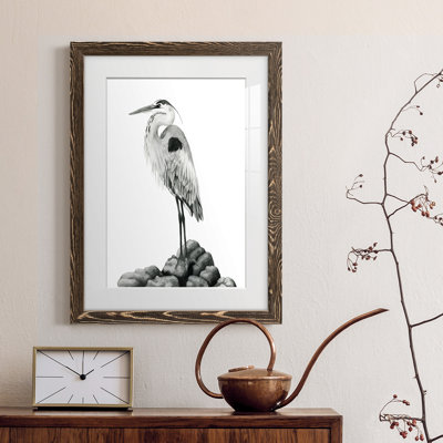 Shoreline Heron In B&W II - peinture encadrée