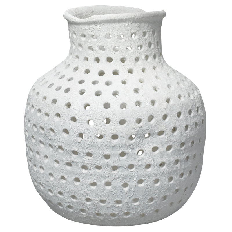 Rustic White Handmade Ceramic Perforated Decorative Table Vase