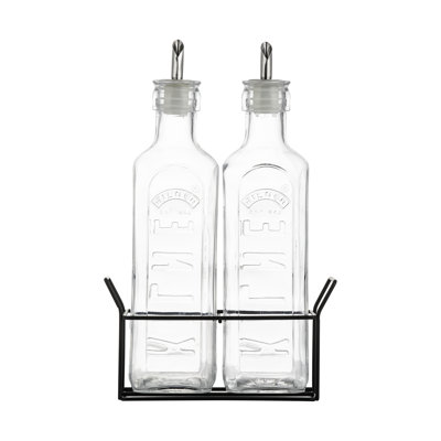 Kilner 3 Piece Oil Bottles and Metal Rack Set