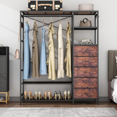 Freestanding Closet Clothes Rack With Drawers Storage