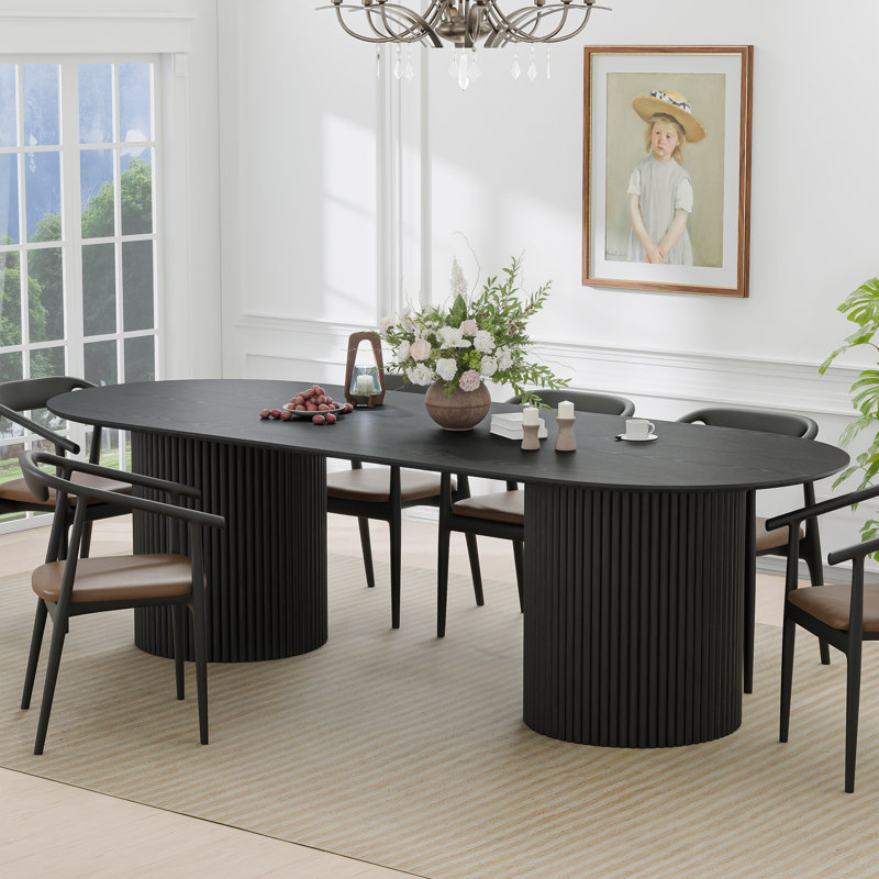 86" Wood Oval Pedestal Base Dining Table Kitchen Table for 10, Black
