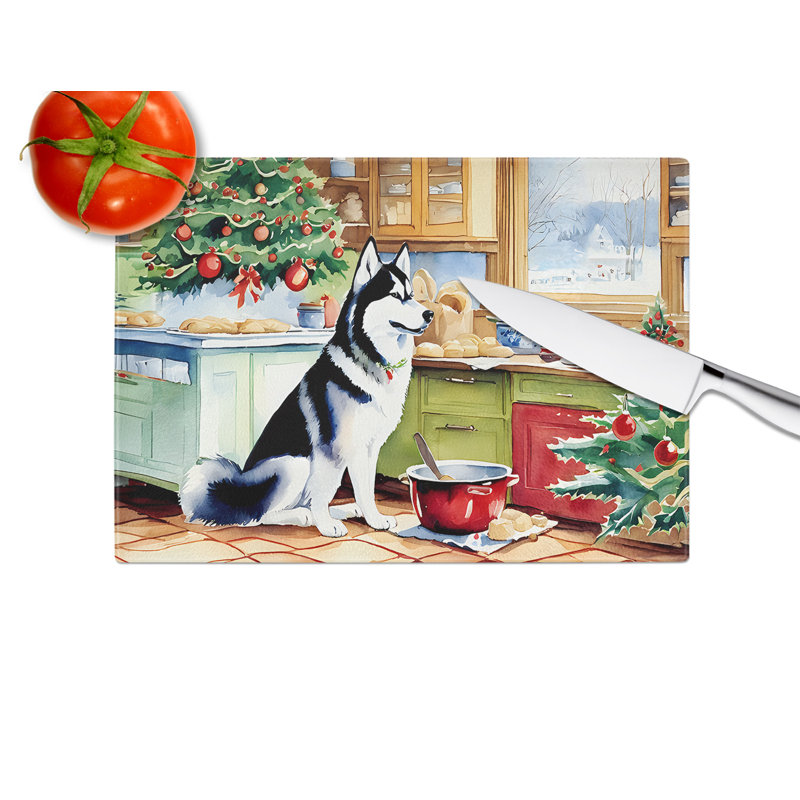 Siberian Husky Christmas Cookies Glass Cutting Board