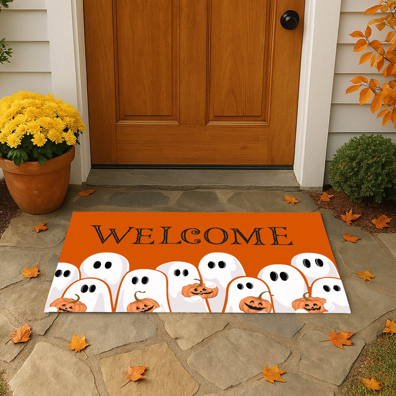Paillasson Ghost & Pumpkins, L 17 po x L 24 po, Orange