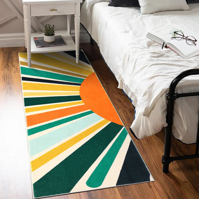 Mignon tapis lavable à la machine Sunburst, Tapis de couloir 2 pi x 6 pi