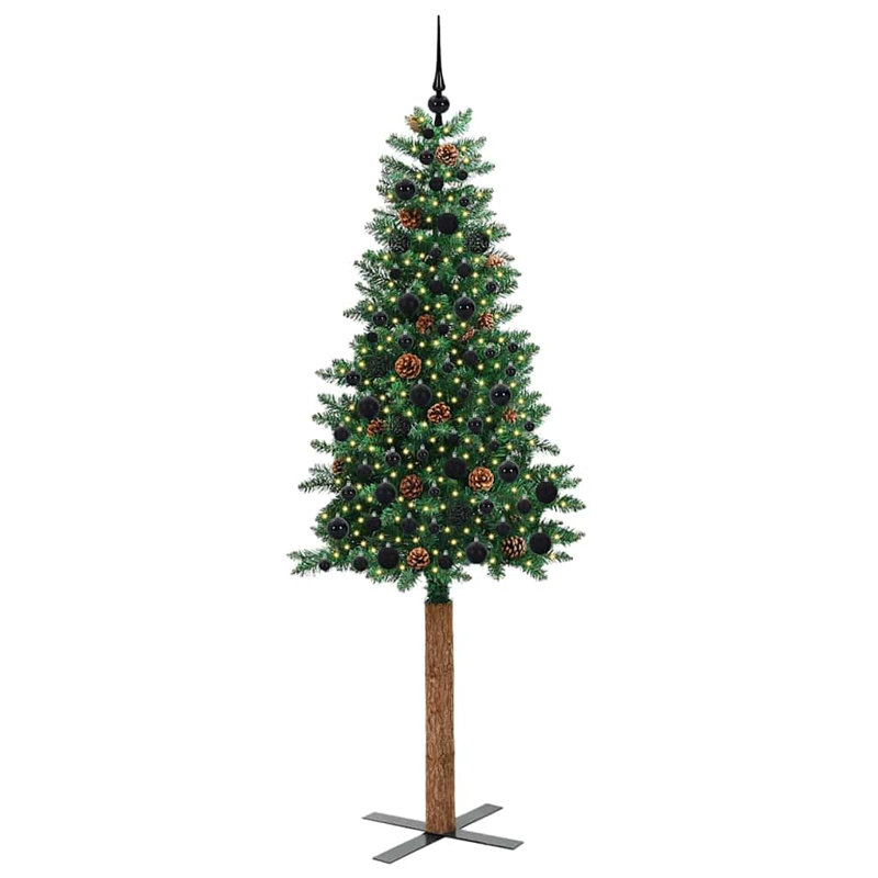 Slim Christmas Tree PVC and Solid Pine wood, 6.89' H, Black