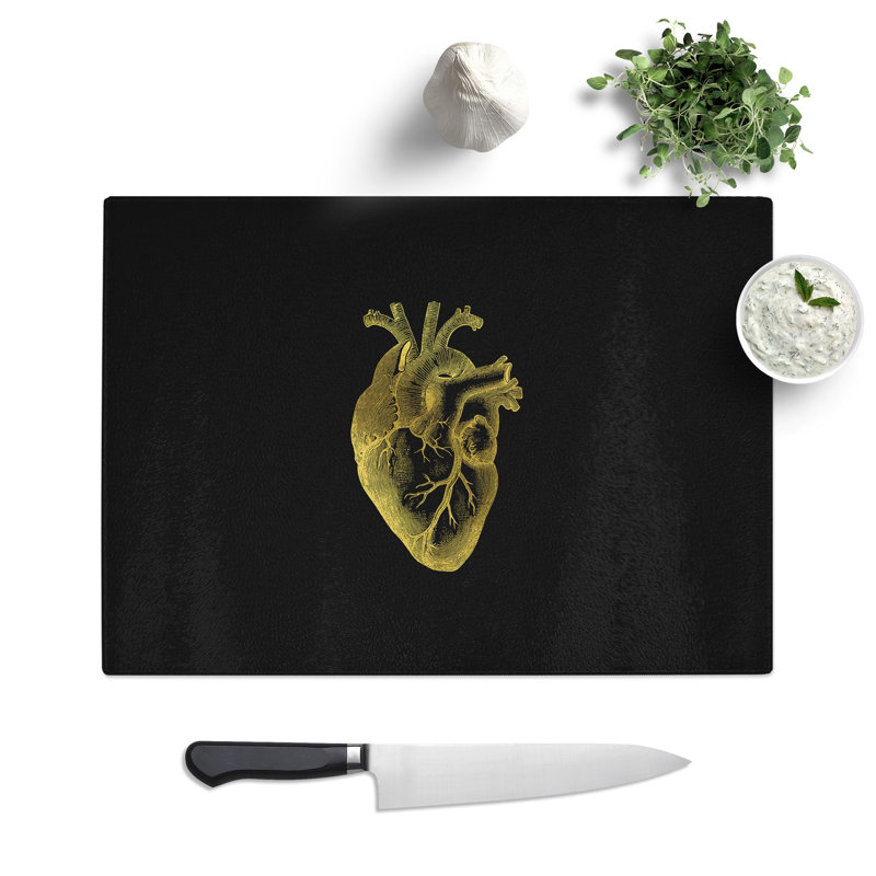 Black Gold Anatomical Heart Chopping Board, 0.4cm H x 20cm W x 28.5cm L