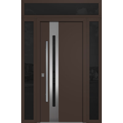 Porte d'entrée extérieure moderne en acier 36 po x 80 po - Inox s2 avec lumières latérales et traverse