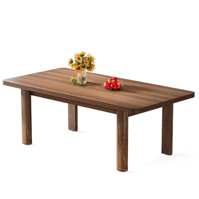 Wood Dining Table For 4-6 People, 63 Inch Farmhouse Kitchen Table With Solid Wood Legs