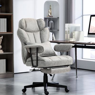 Fauteuil ergonomique ergonomique gris avec chaleur et vibrations, rotation à 360 °, siège d'une largeur de 22,4 po pour une utilisation prolongée en microfibre grise chauffante, 8 modes de massage, soutien lombaire amovible