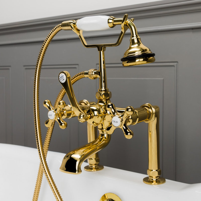 Deck Tub Spout with Diverter, Polished Brass