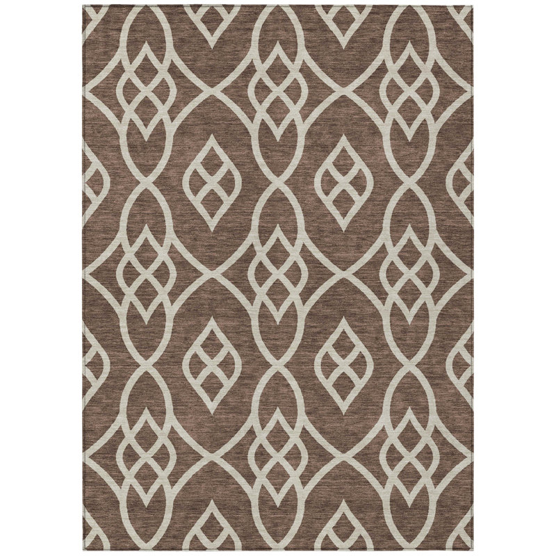 Tapis extérieur lavable à motif de treillis chocolat et ivoire 10 pi x 14 pi