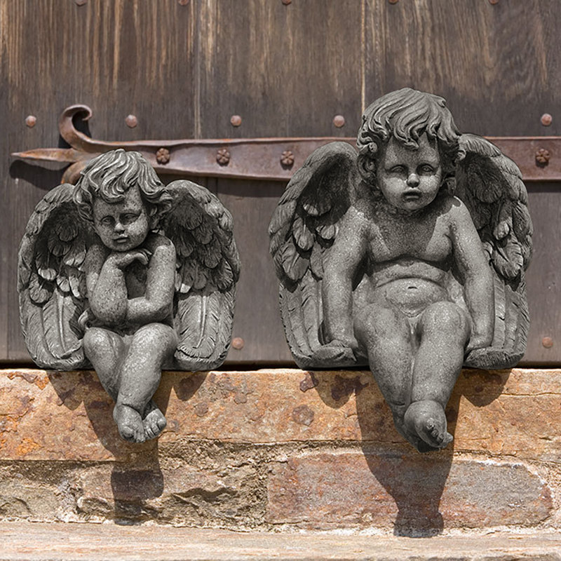 Sitting Medium Cherub Statue, Graystone