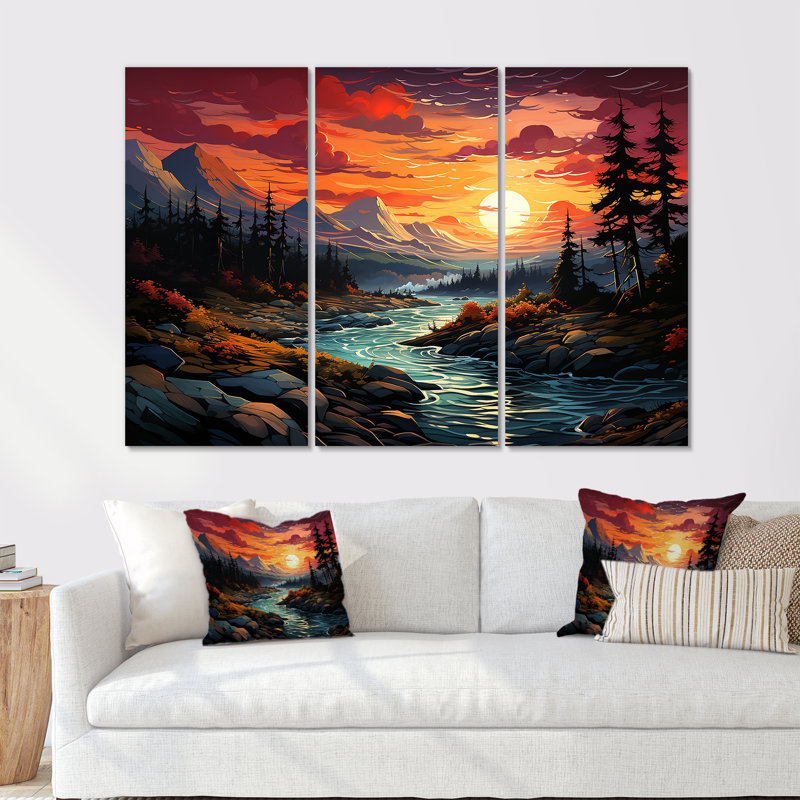 «Colorful Sunset Horizon II - Montgolfière», ensemble d'art mural, H 28 po x l 36 po x P 1 po