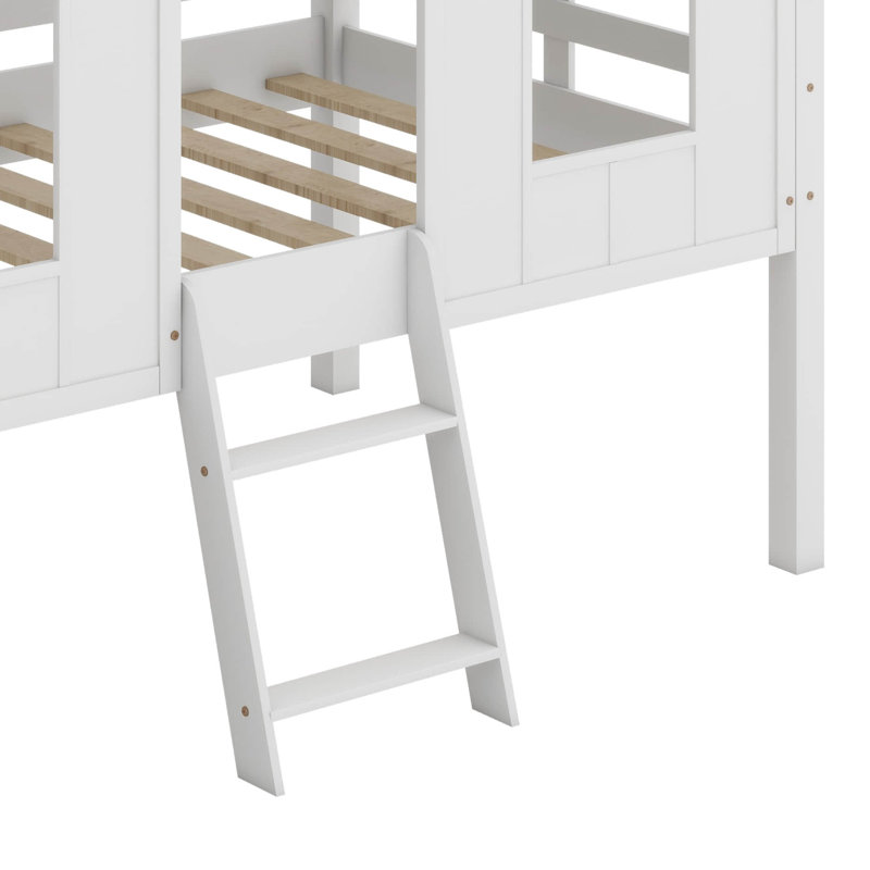 Lit mezzanine simple en forme de maison avec toit, lit mezzanine bas en bois avec rangement et 2 fenêtres à l'avant