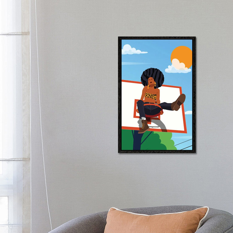 Afro And Hoops - Print on Canvas, Black Framed, 66.04 cm H x 45.72 cm W