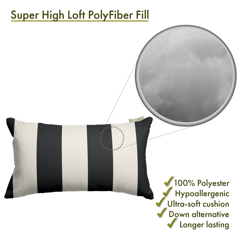Modern Striped Polyester Rectangular Throw Pillow, Black, Outdoor-Indoor, Washable