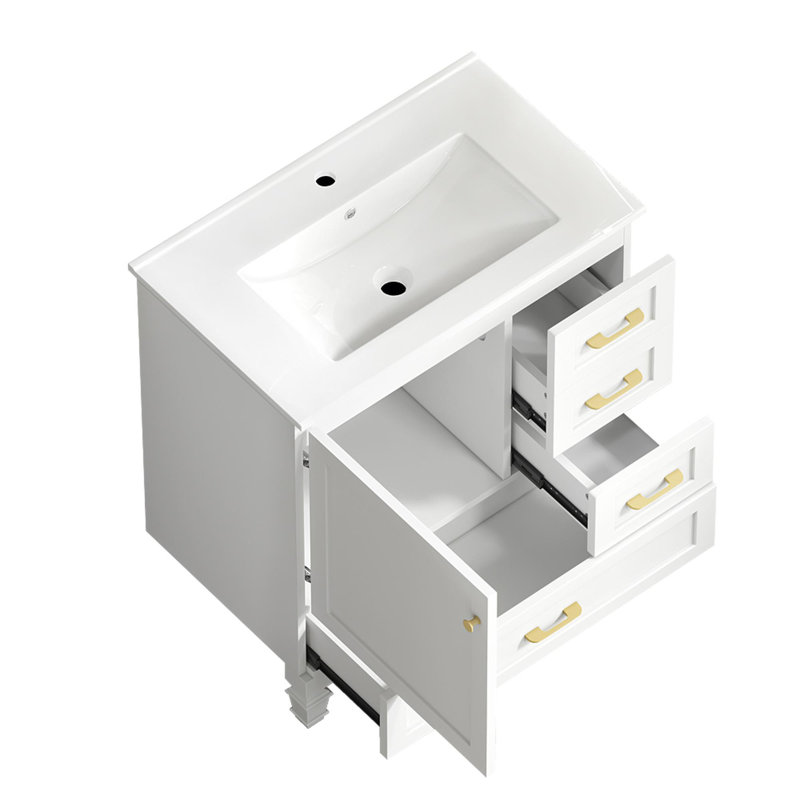Meuble-lavabo à trois tiroirs en céramique, Blanc