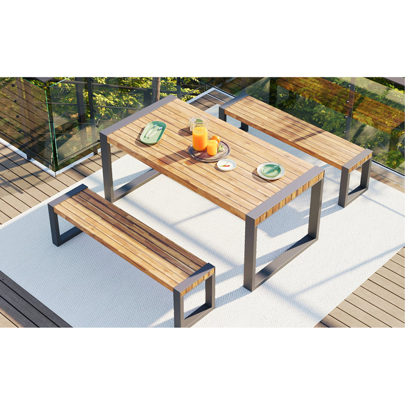 3 chaises de patio, en bois et en acier, toutes saisons, pour l'intérieur et l'extérieur, variations naturelles, installation rapide