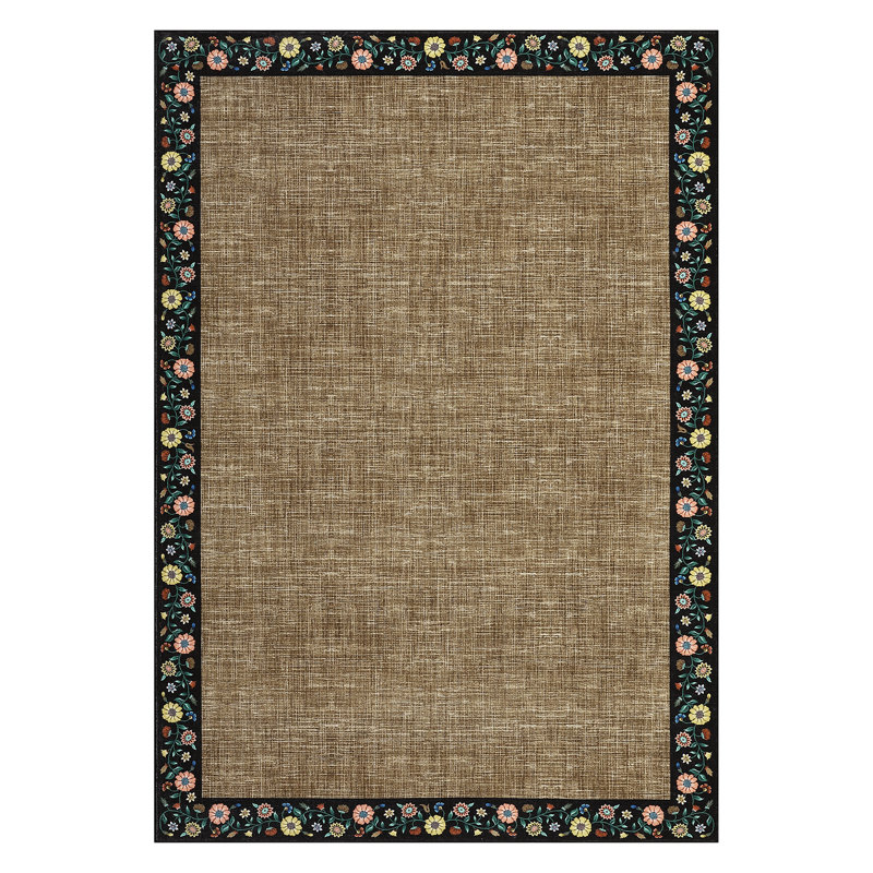 Washable Living Room Rug Floral Bordered Area Rugs Soft Thin Indoor Carpet for Bedroom Modern Throw Aesthetic Mat Non Slip Stain Resistant Carpet for Dining Room Office