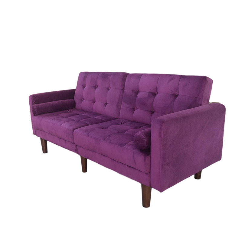 Canapé-lit à accoudoirs carrés en velours 71,6 po Barsby, Mauve