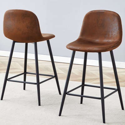 Chaises de bar confortables en deux pièces en tissu brun avec entretoise pour plus de stabilité, siège et support de poutre intégrés, pieds en métal noir, assemblage facile