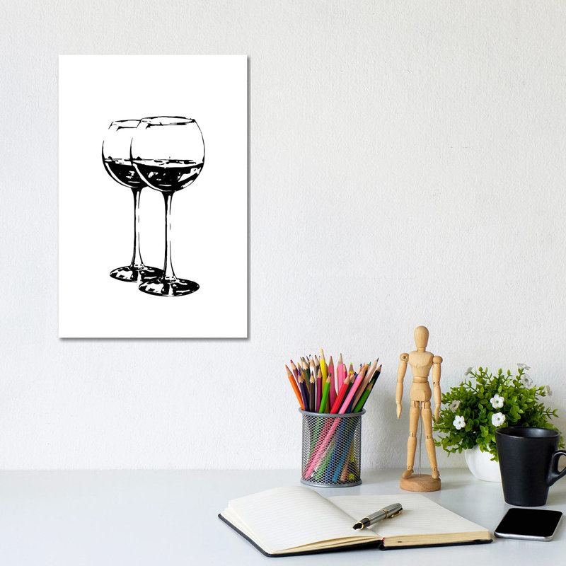 Black Wine Glasses - Wrapped Canvas Print, 20.32 cm H x 30.48 cm W