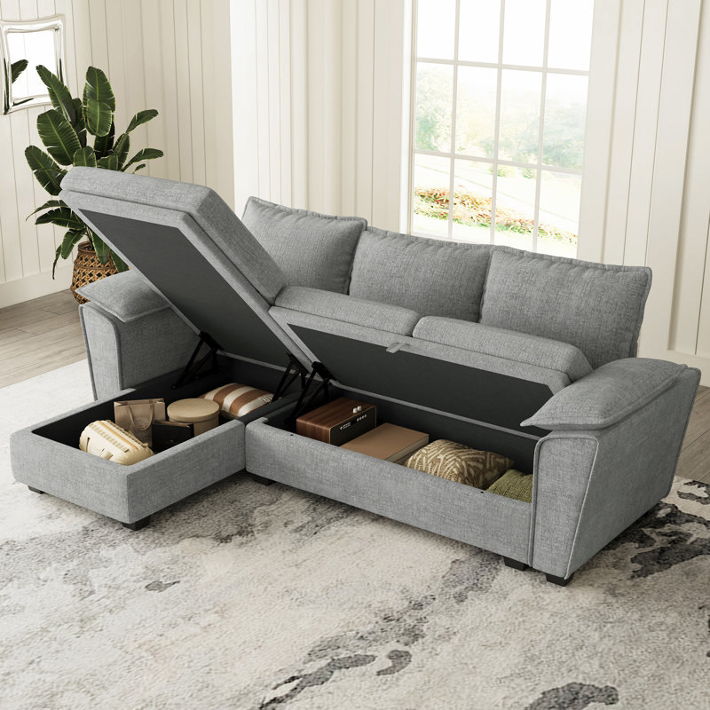Upholstered L-Shaped Sectional Sofa With Chaise, Gray Chenille